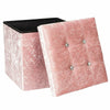 Crushed Velvet Diamante Ottoman Storage Box Folding Stool Space Saving Pink Grey