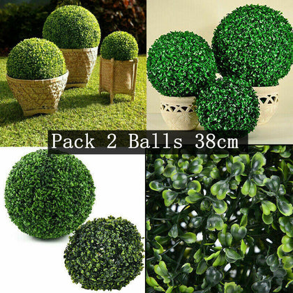 2x Natural Artificial 38cm Boxwood Ball Topiary Indoor/Outdoor Hanging Pot Plant