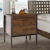 Rustic Wood 1/2 Drawers Bedside Table End Side Storage Night Stand Metal Framed