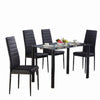 4x Black Faux Leather Dining Chairs&Black Clear Tempered Glass Dining Table Set
