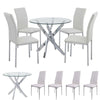 Round Tempered Glass Dining Table And 4 Faux Leather Dining Chairs Kitchen Home