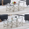 Nest of 3 Coffee Table Sofa Side End Table Tempered glass Stainless Steel Legs