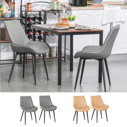 Mid Century Dining Chairs Set of 2 PU Leather Side Chairs Seat Metal Legs