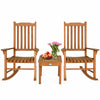 3 Pieces Eucalyptus Rocking Chair Set Ergonomic Outdoor Patio Furniture W/ Table