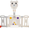 12+2 Panels Baby Playpen Foldable Kids Safety Activity Center & Basketball Hoop