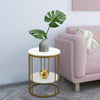 2 Tier Round Side Coffee Table with Gold Metal Frame Marble-Effect Top Sofa Room