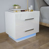 White Bedside Cabinet Table Push to Open High Gloss LED Nightstand 2 Drawers