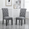 2x Grey Button Tufted High Back Dining Chairs Fabric Upholstered Room Kitchen