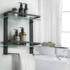 2 Tier Black Wall Mounted Towel Holder Storage Rail Rack Bathroom Caddy Shelf