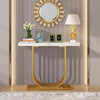 Faux White Marble Console Table Narrow Wooden Top Gold Metal Legs Entryway Unit
