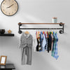 Industrial Pipe Shelf Wall Mounted Clothes Rack Hanging Rod & Wooden Top Shelf