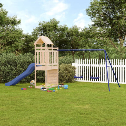 Playhouse with Slide Swings Solid Wood Pine R8E3