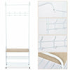 White Metal Clothes Hanging Rail Clothing Coat Stand with Shoe Rack Shelf Bench