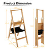 Folding Step Ladder 3-Step Ladder Portable Lightweight Bamboo Ladder Widen Pedal