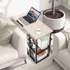 Mobile C-Shaped Side Table Height Adjusting Tilting Coffee Table W/Storage Shelf