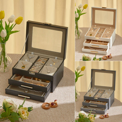 Large Drawer Jewellery Organiser Box Leather Personalised Travel Cabinet Gift