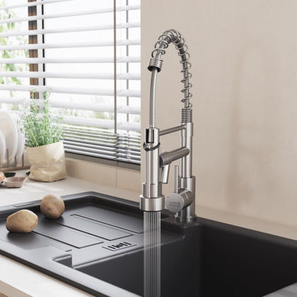 Kitchen Sink Mixer Taps Spring Pull Out Sprayer Commercial Dual Spout Swivel Tap