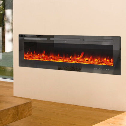 60 inch Electric Fireplace Touch Screen Glass Panel 9 Flame Insert Wall Mounted