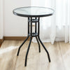 Black Metal Frame Round Bistro Table w/ Glass Tabletop Outdoor Dining Furniture
