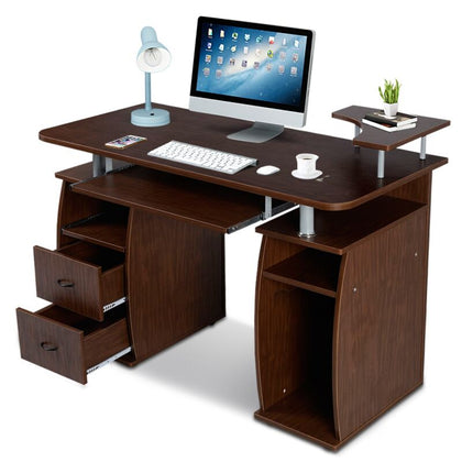 Computer Desk Home Office Workstation with 2 Drawers & Storage Compartments