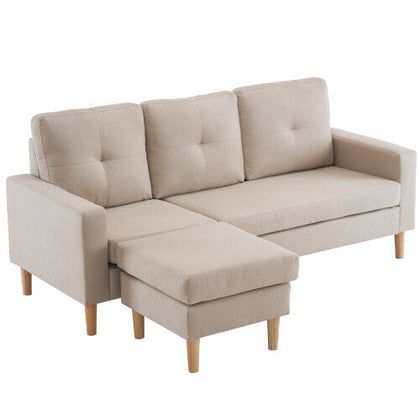 3 Seater Corner Sofa Versatile L-Shaped Fabric Sofa with Removable Footstool NS