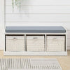Hallway Shoe Storage Bench With 3 Rattan Baskets Organizer Cushion Padded Seat