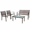3 Pcs Garden Balcony Set Glass Table+3 Mesh Chairs Patio Indoor&Outdoor Pool Set