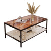 Elegant Glass Top Coffee Table Cocktail Accent Table with Marble Storage Shelf