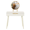 Modern Dressing Table Makeup Vanity Desk w/ 2 Drawers Round Mirror for Bedroom