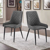 2pcs Faux Leather Cushioned Dining Chairs Set Metal legs Restaurant Chair Grey