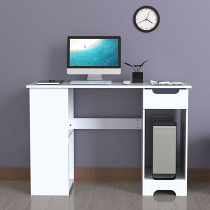 White L-shaped Computer Desk Corner PC Table Workstation Home Office w/ Shelves