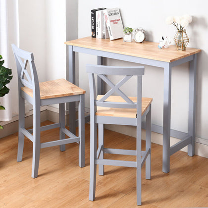 Pine Wood High Dining Table & 2 Chairs Breakfast Kitchen Dining Set Bar Bistro
