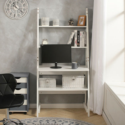 4 Tier White Corner Computer Desk PC Laptop Table with Shelves Home Study Office