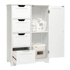 White Bathroom Storage Cabinet with 4 Drawers 1 Door Adjustable Partition Wooden