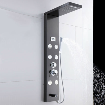 Modern Thermostatic Shower Panel Column Tower & 3 Body Jets Twin Head Shower UK