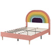 Velvet Upholstered Bed 4ft6 Double Bed Frame with Headboard for Kids Teens BT