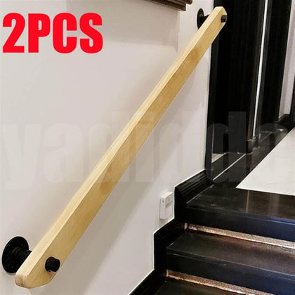 Wall Mounted Handrail Kit 2X100cm Length Pine Wood Stair Rail Bannister+Bracket