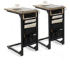 Set of 2 C-Shaped End Table Sofa Side Table W/ Charging Station & Side Storage