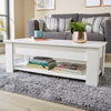 White Wooden Coffee Table With Lift Up Top Storage Area and Magazine Shelf