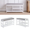 2 Tier Wooden Hallway Shoe Rack Storage Bench Bed End Stool Fabric Padded Seat