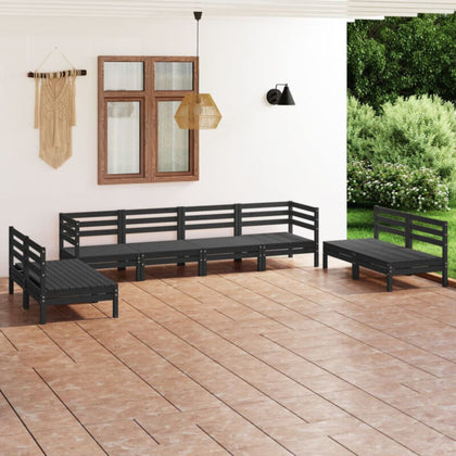 8 Piece Garden Set Black Solid Pinewood H0V2