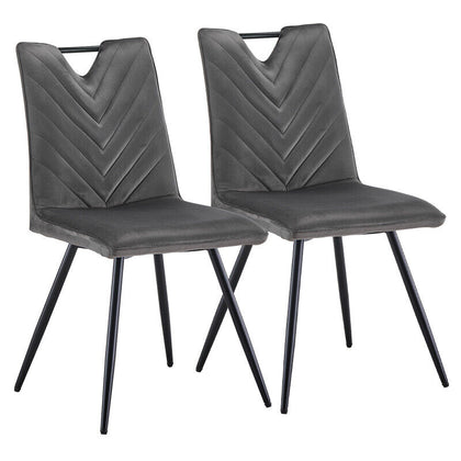 2Pcs Grey Dining Chairs Velvet Padded Seat Restaurant Chair Modern