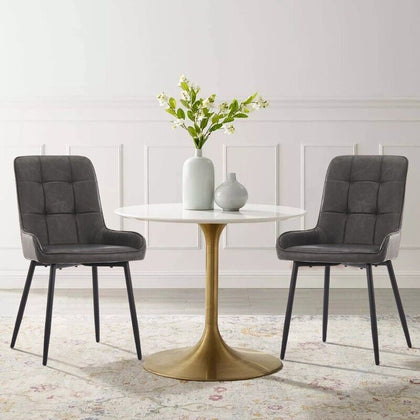 Set of 2 Faux Leather Dining Chairs home & restaurants Grey Metal Legs Modern