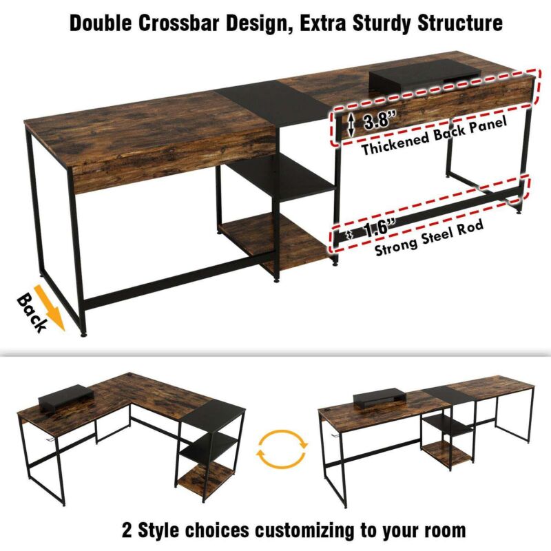 L shaped deals desk with back