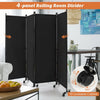 Rolling 4-Panel Room Divider 172cm Folding Privacy Screen Portable Wall Divider