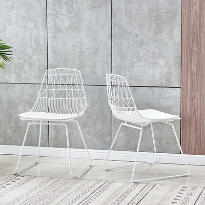 Industrial Set of 2 Metal Wire Mesh Dining Chairs White Retro Vintage Kitchen BN