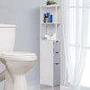 Slim White Bathroom Storage Cabinet Tall Narrow Wooden Compact Drawers Shelves