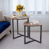 Set of 2 Pcs Modern Coffee Side End Tables Nest Wooden Tabletop Metal Legs Stand