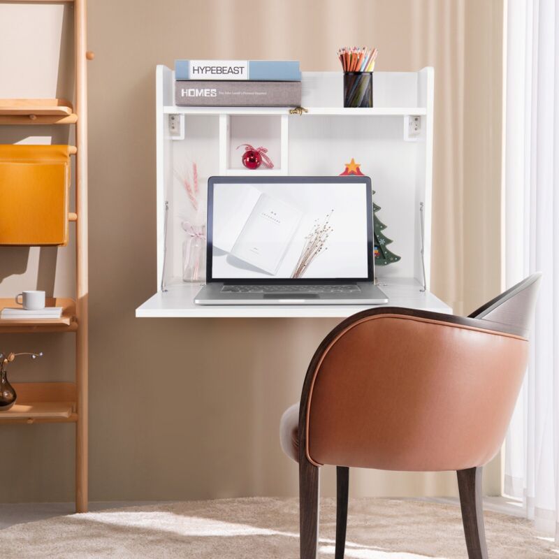 Drop Top Computer Desk Wall-mounted Computer Desk Folding Laptop Drop-Leaf Study Table with S ...