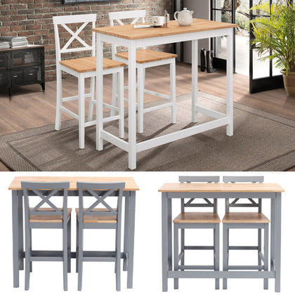 3 Piece Pine Wood High Dining Table Set & 2 Stools Chairs Seat Kitchen Furniture